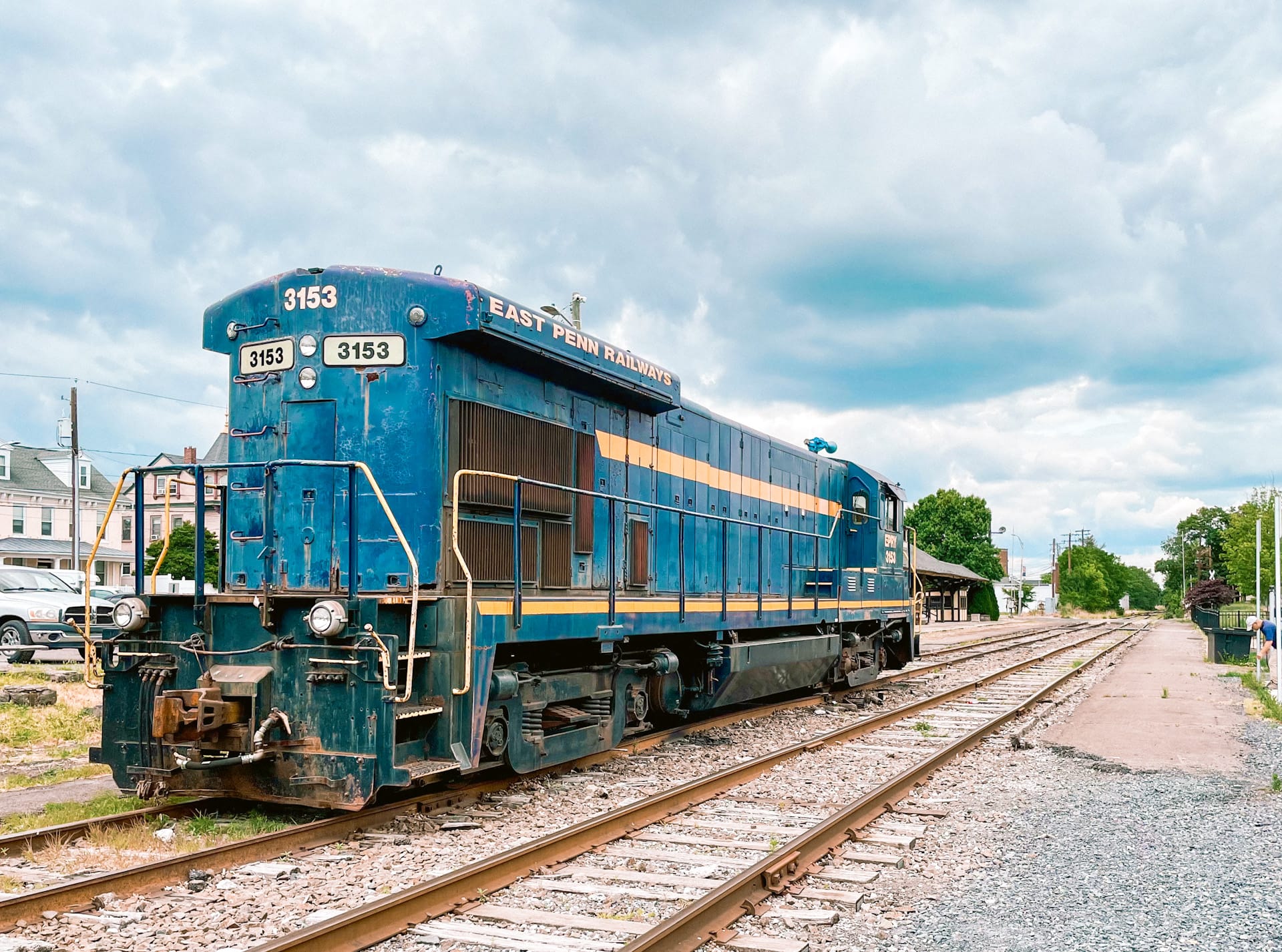 Blue train stilling on tracking