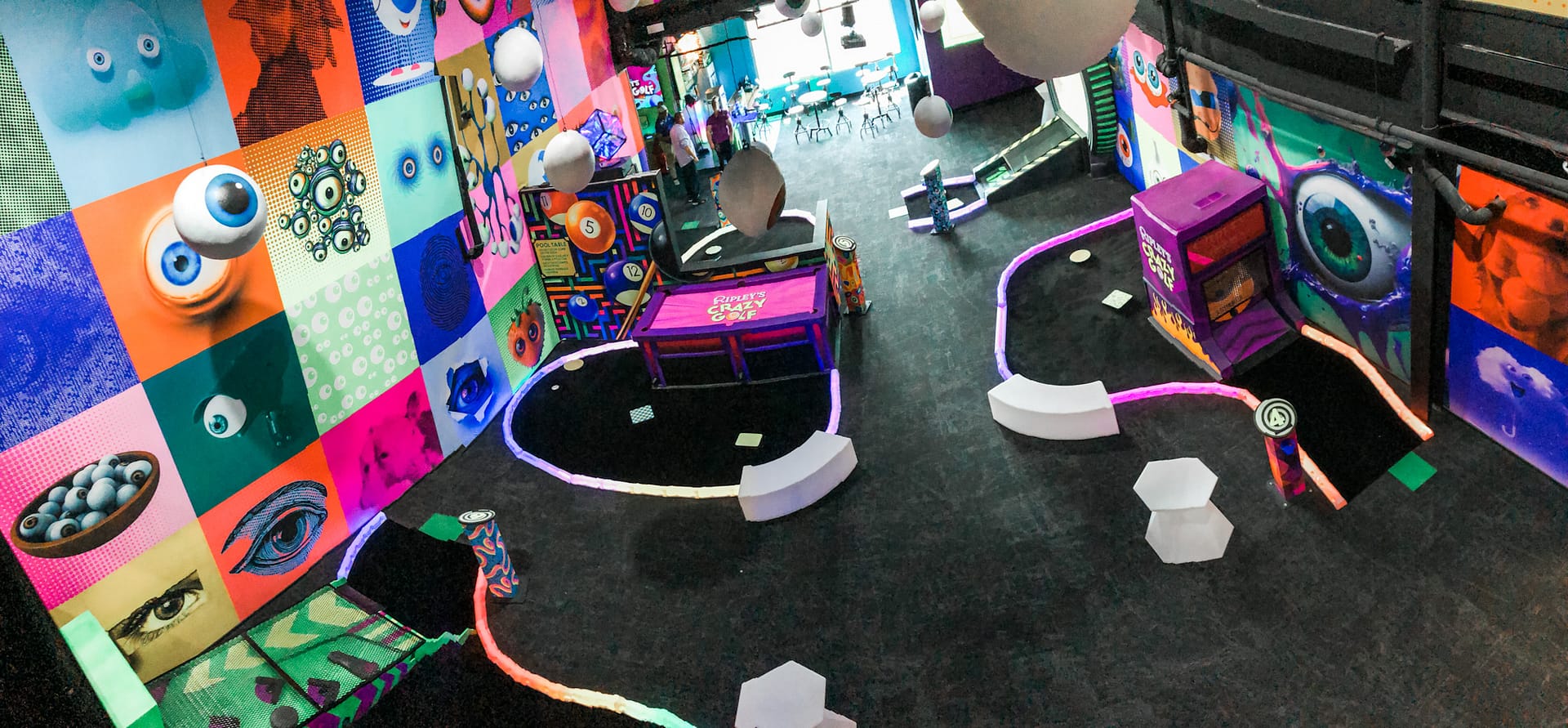 Ariel view of the interior of Ripley's Crazy Golf