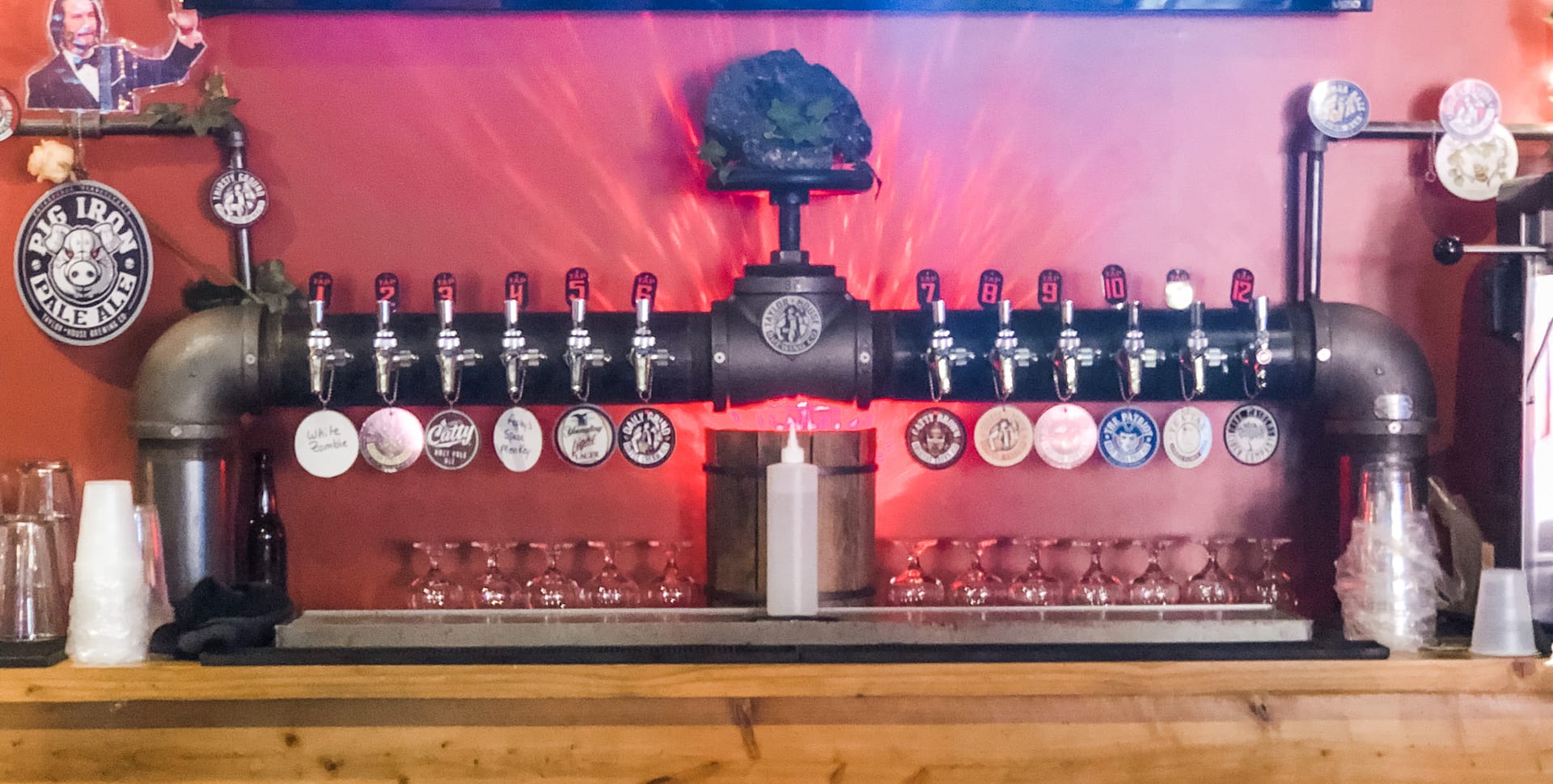 Tap handles with red background